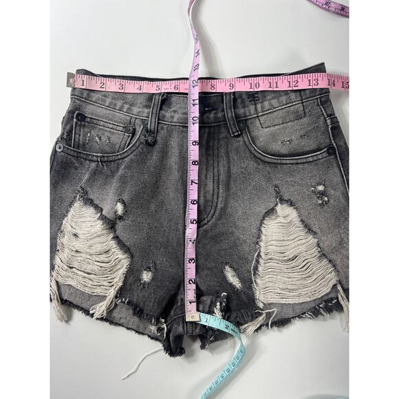 R13 Shredded Slouch Distress Gray Black Denim Jean Shorts Women 27 Indie Sleaze - Picture 8 of 9